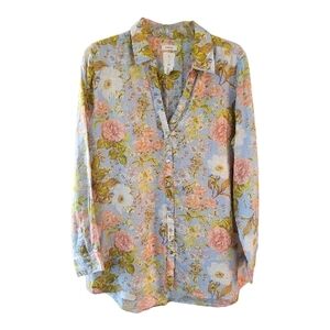Joie Women's Multicolor Floral Button Down Linen Shirt - Size L